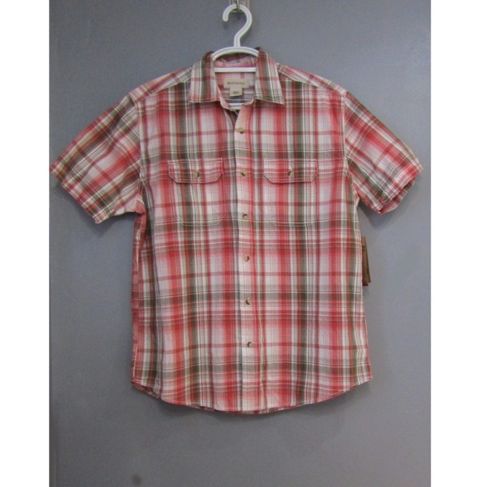 NEW Ruff Hewn Coral Brown Plaid Shirt Size M